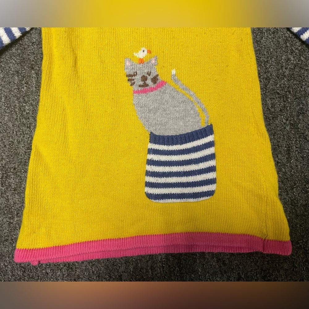 Baby Boden Striped Long Sleeve Cat in Pocket Yellow Sweater Dress Sz 6-12 Months - Picture 2 of 8